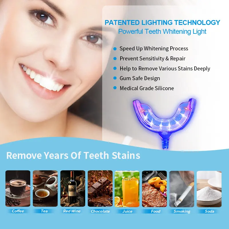 OEM New Technology Teeth Whitening Home Kit With Blue & Red LED Light
