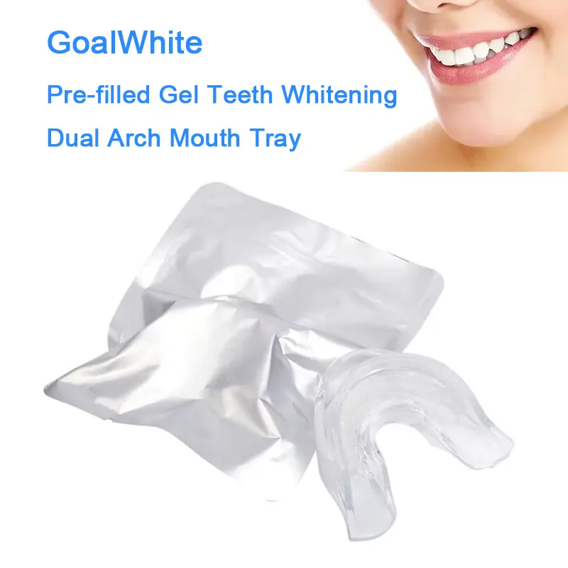 Gel Pre-filled Mouth Tray, Preloaded Teeth Whitening Dual Arch Mouth Tray, with Professional Strength Gel, Dental Double Sided Silicone Mouthpiece Mouth Shield, Food Grade Material, Home Use