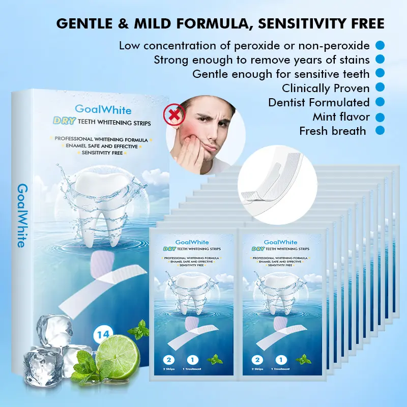 Custom Advanced 3D/5D Peroxide or Non-peroxide Teeth Whitening Dry Strips With Private Box