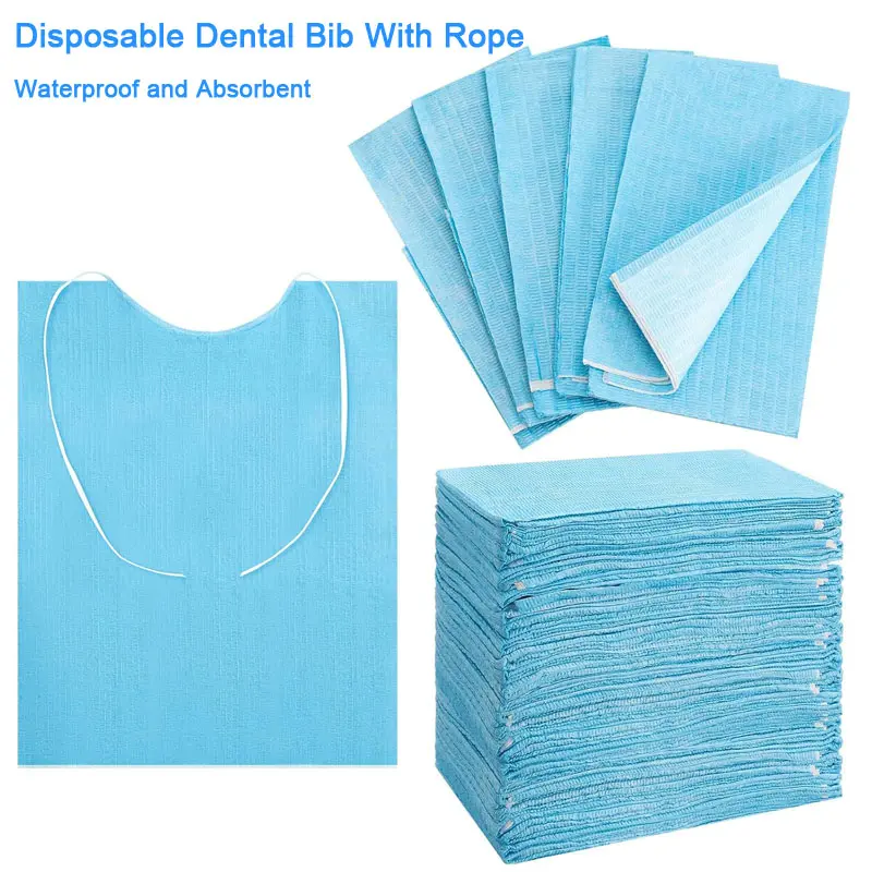 Disposable Dental Bib With Rope 3 Ply Patient Bib Dental Apron Dental Scarf Towel Waterproof ECO Friendly Absorbent for Dental Clinic Salon Spa Use