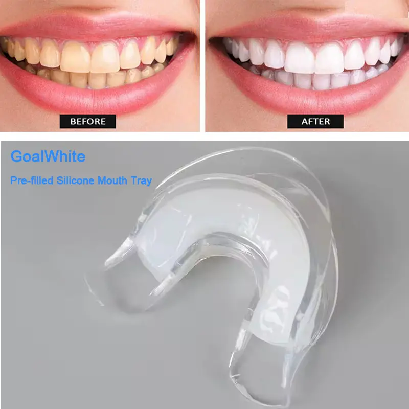 Pre-filled Silicone Gel Teeth Whitening Mouth Tray, Double Sided Mouthpiece, Dental Dual Soft Tray, Food Grade Material, Home Use, Comfort for All Mouth