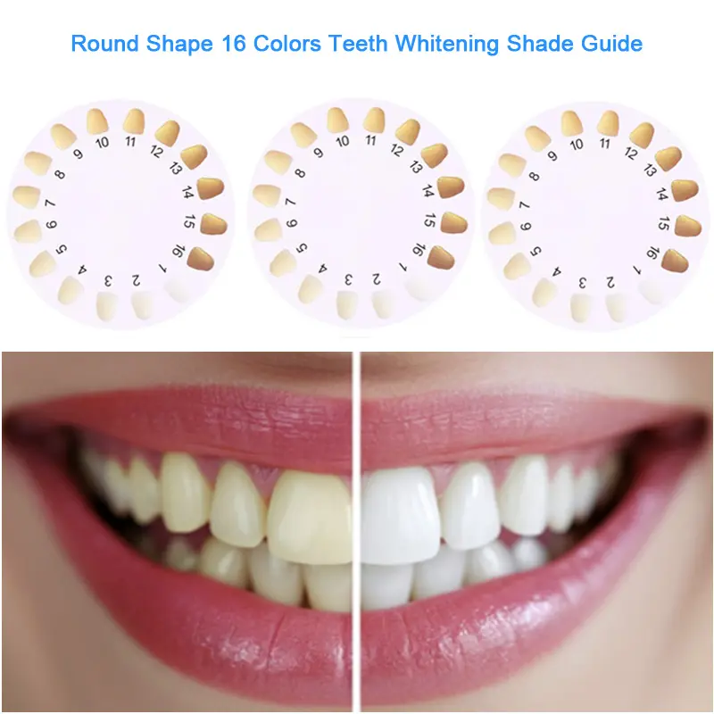 16 Colors Paper Teeth Shade Guide Teeth Whitening Shade Chart Round Shape Tooth Bleaching Guide Dental Teeth Color Card for Dental Clinic, Salon, Home Oral Care Dental Supplies
