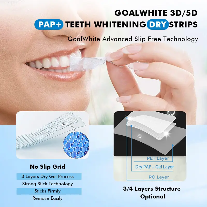 Custom Advanced 3D/5D Non-peroxide PAP+ Dry Teeth Whitening Strips With Private Box
